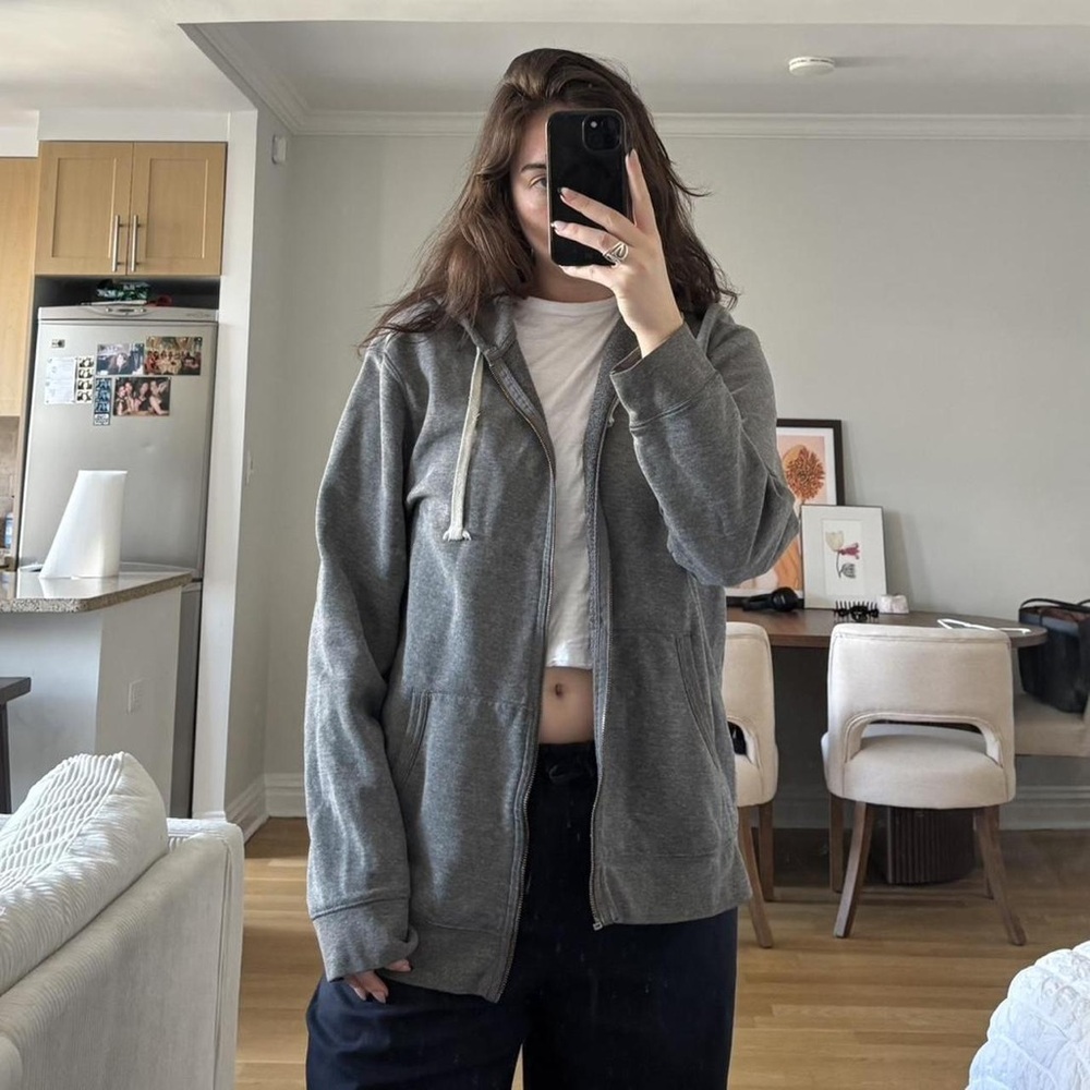 Women's Gray Full-Zip Hoodie with Drawstring Hood